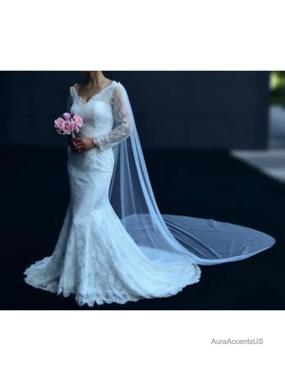 Cathedral bridal cape veil long tulle wedding shawl